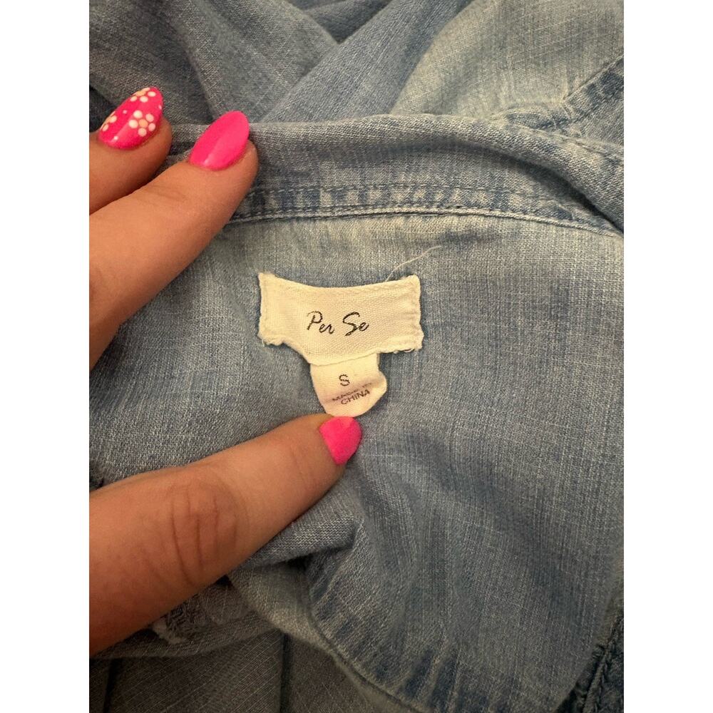 Per Se Women’s Chambray Button Down Shirt Small Light Wash Denim Long Sleeve - Picture 5 of 9